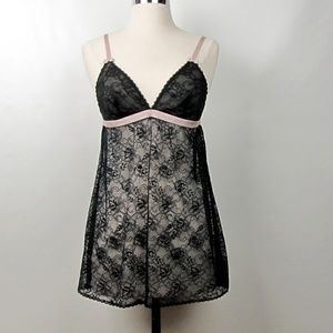 Gilligan Black Lace  with Pink Trim Teddy Cami M